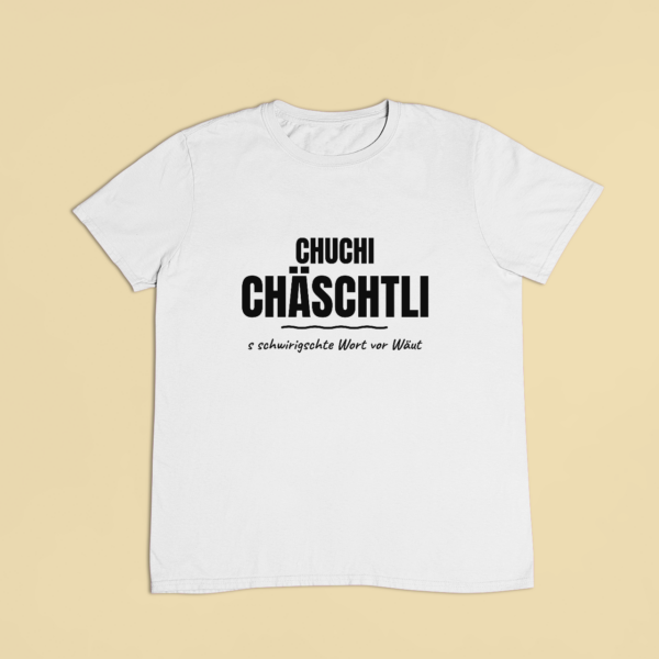 Chuchichäschtli – T-Shirt in Weiss mit dem Motiv auf der Brust