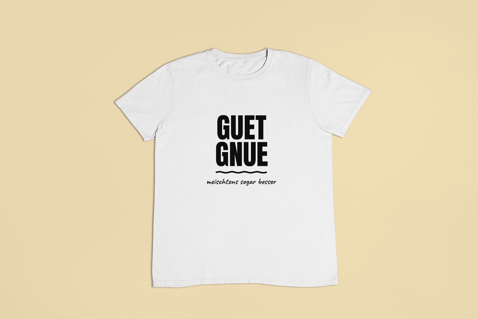 Guet gnue – T-Shirt in Weiss mit dem Motiv auf der Brust