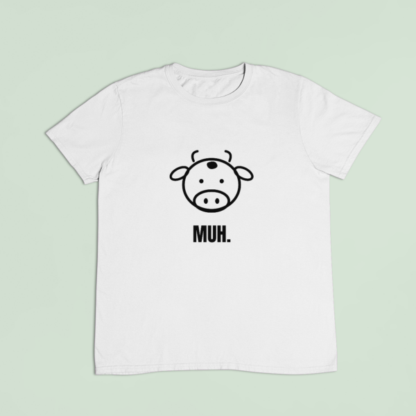Muh. – T-Shirt in Weiss mit dem Motiv auf der Brust