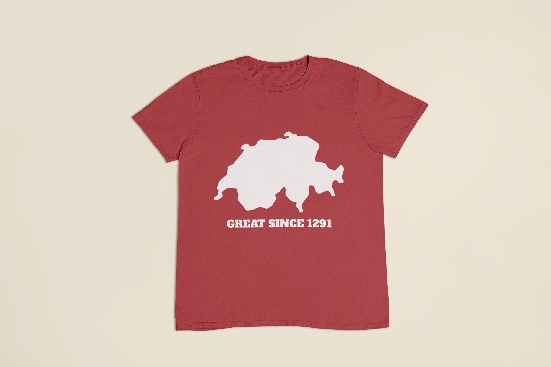 Motiv Schweizer Umriss mit Great Since 1291 auf rotem T-Shirt