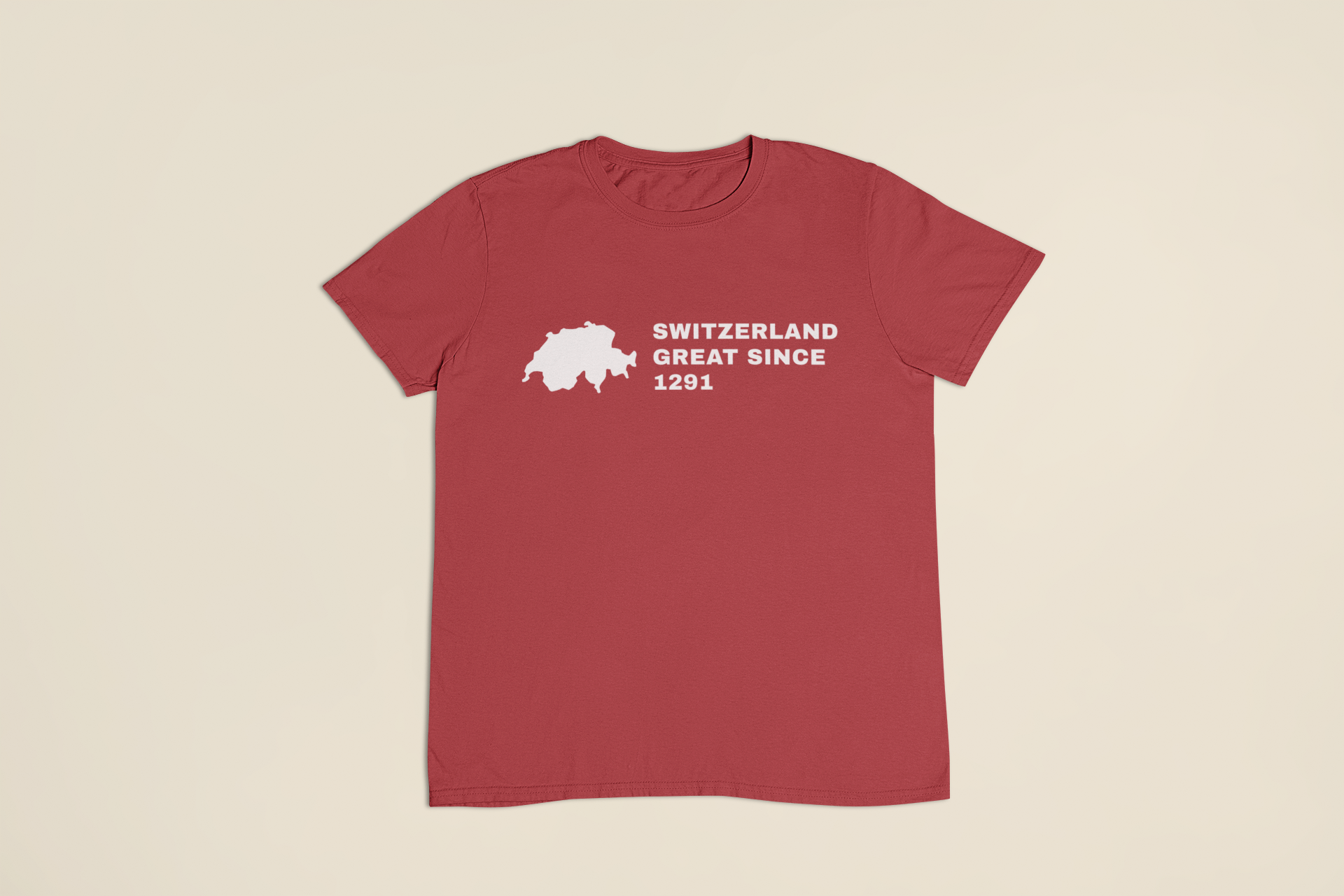 Motiv Schweizer Umriss neben Great Since 1291 auf rotem T-Shirt