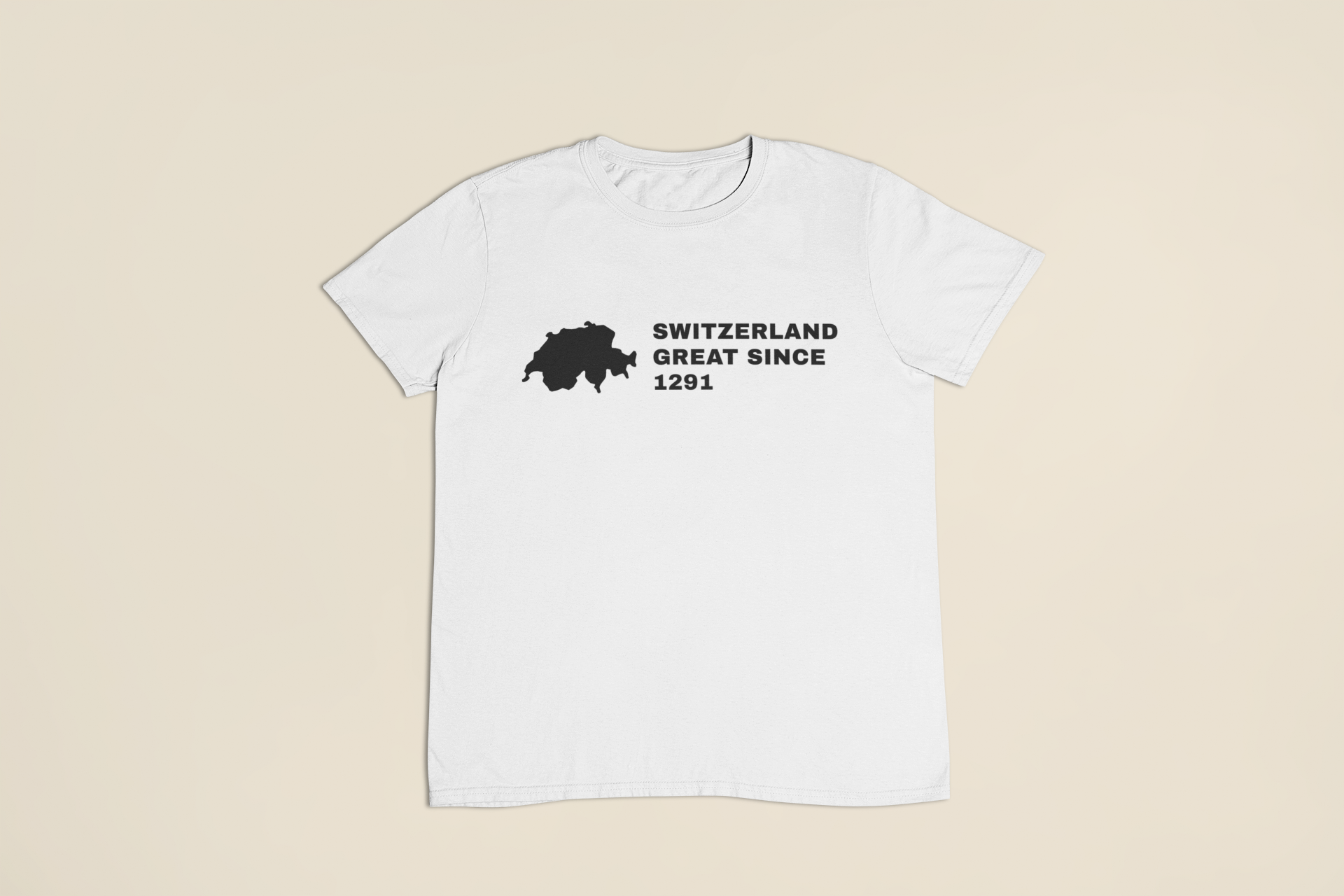 Motiv Schweizer Umriss neben Great Since 1291 auf weissem T-Shirt