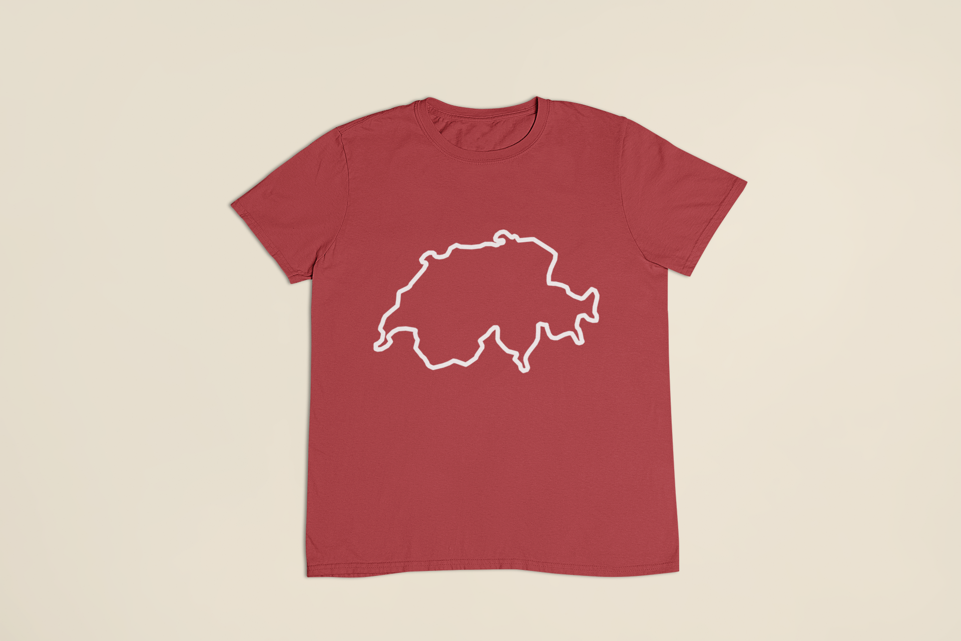Motiv Schweizer Umriss auf rotem T-Shirt