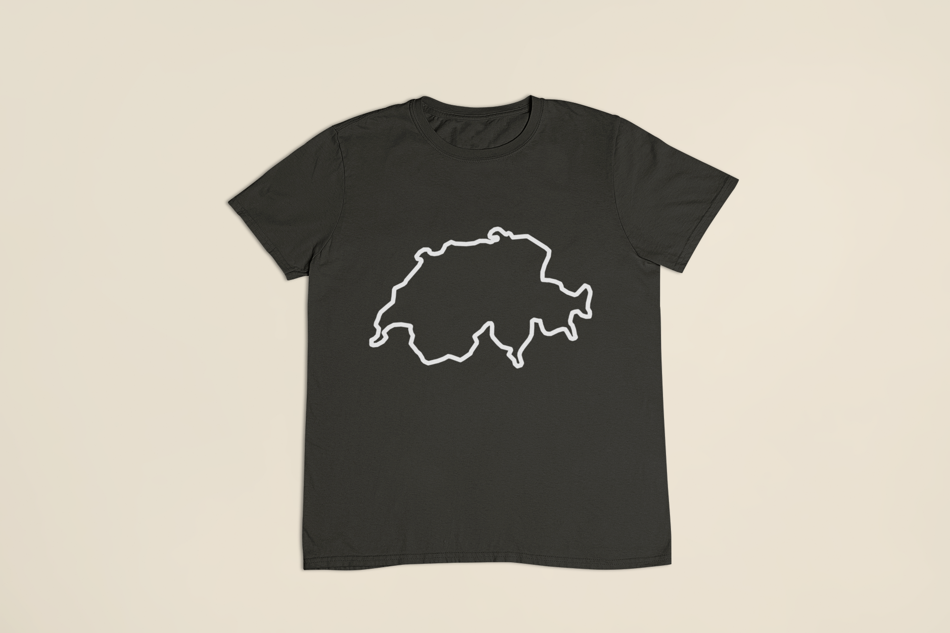 Motiv Schweizer Umriss auf schwarzem T-Shirt
